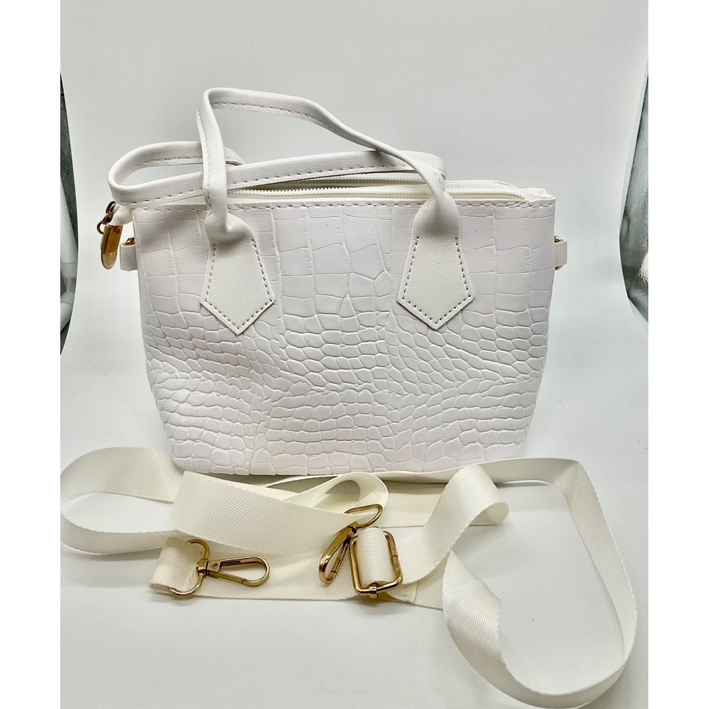 Women's White Crocodile-Embossed Mini Satchel Bag